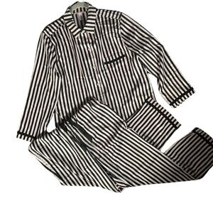 Victoria’s Secret black and white satin pajamas set
Long sleeve top 
PANTS